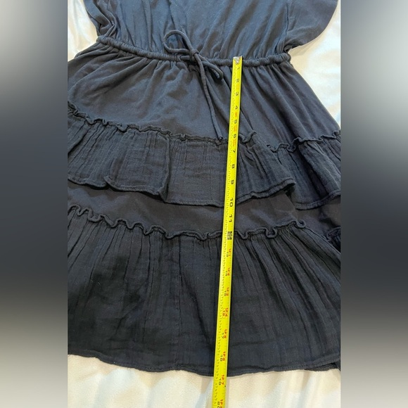 Anthropologie Daily Practice Black V-Neck Tiered Ruffle Dress Tie Waist Sz XS - Picture 13 of 15